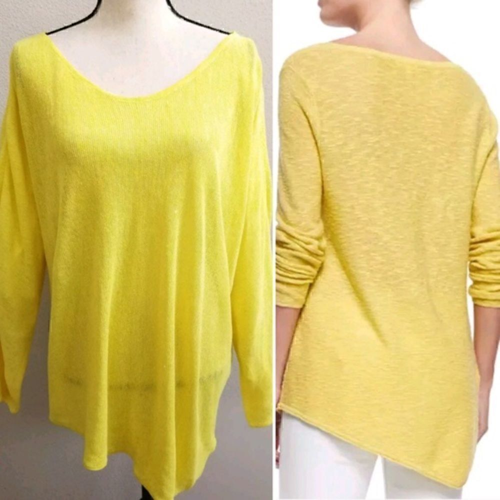 Eileen Fisher 100% Linen Sweater Melage Links V Neck Pullover asymmetrical